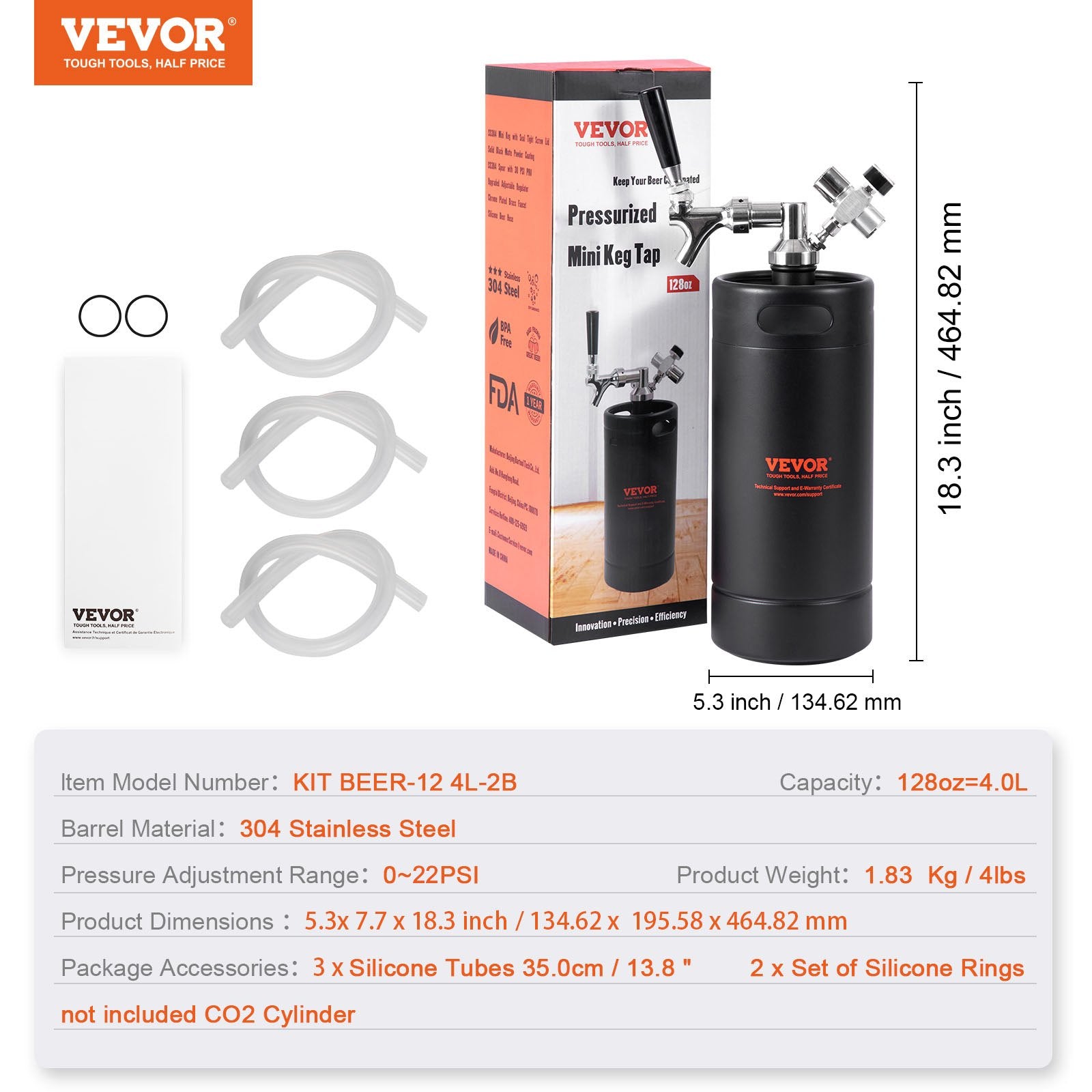 Alaus pilstymo sistema VEVOR KIT BEER-12 4L-2B, 4 l talpos