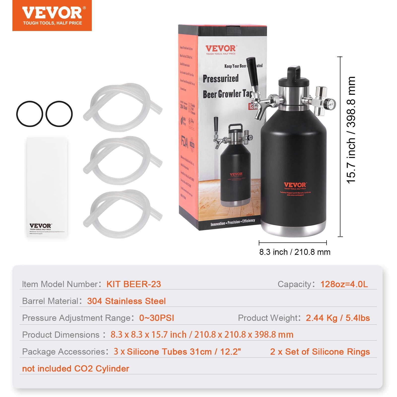 Alaus pilstymo sistema VEVOR KIT BEER-23, 4 l talpos