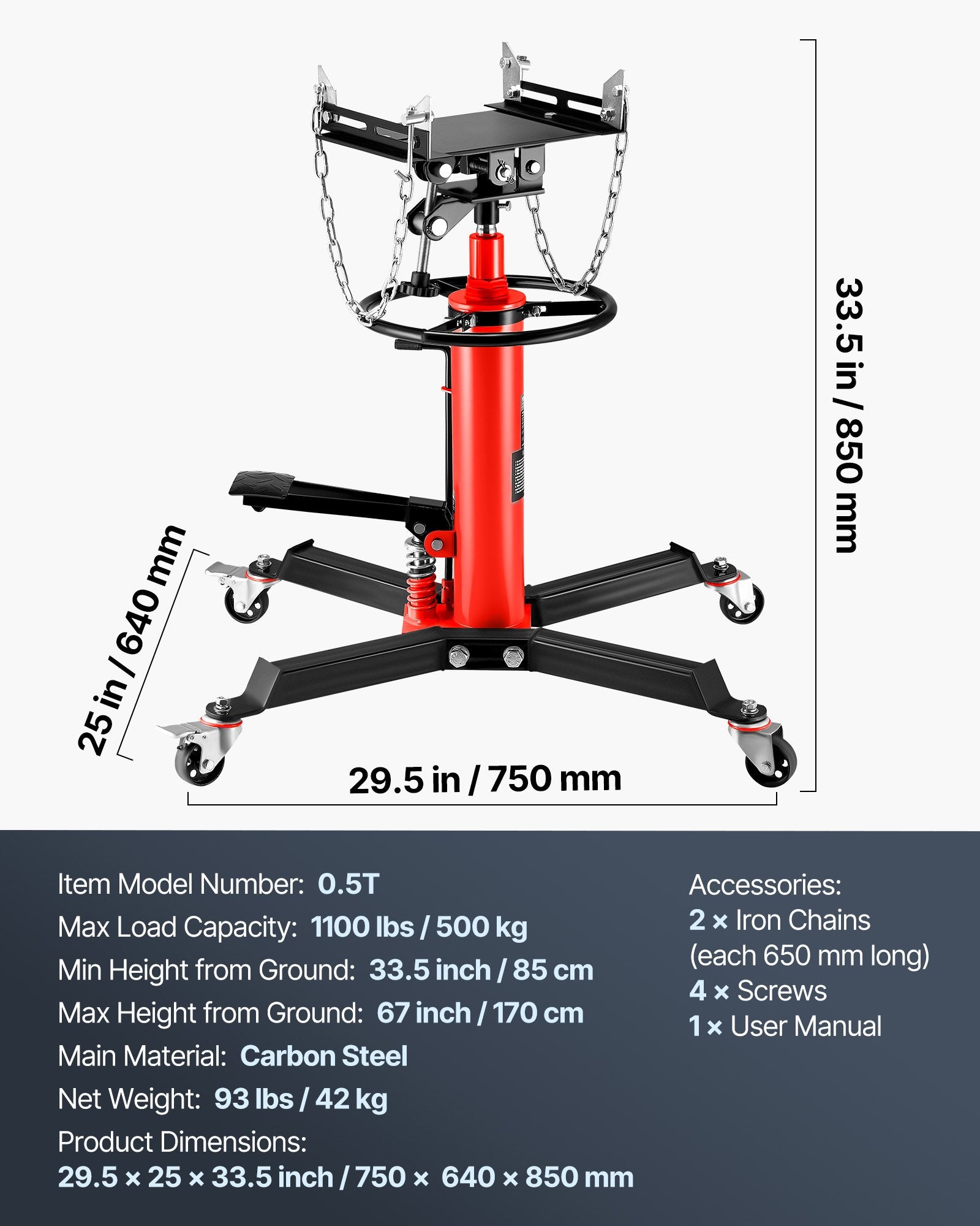 Transmisinis keltuvas VEVOR 1100REDJACK, 500 kg