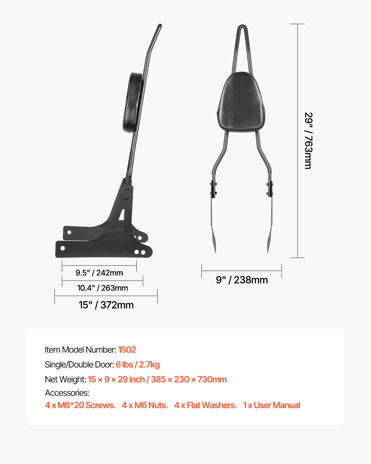 Motociklo atlošas VEVOR Harley-Davidson Dyna, 730 mm aukščio