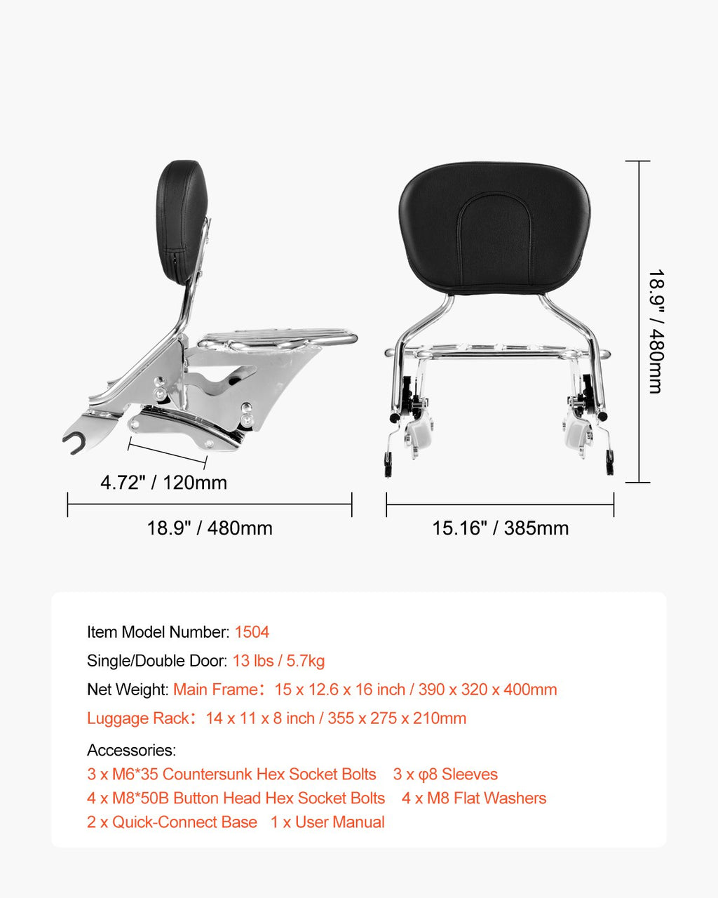 Motociklo atlošas su bagažine VEVOR 1504, skirtas Harley-Davidson Touring