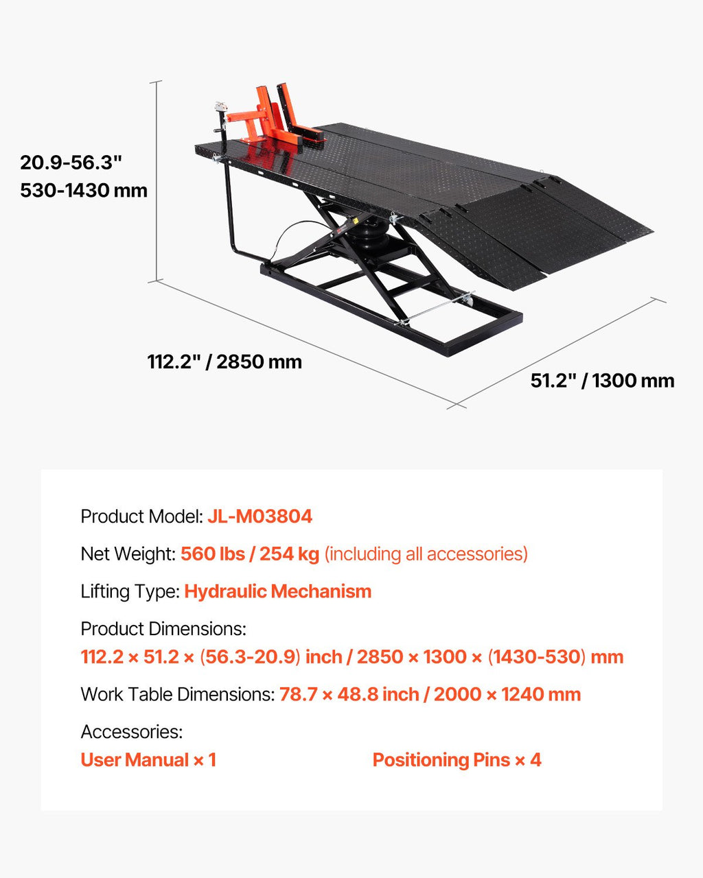 Pneumatinis motociklų keltuvas VEVOR JL-M03804, 680 kg