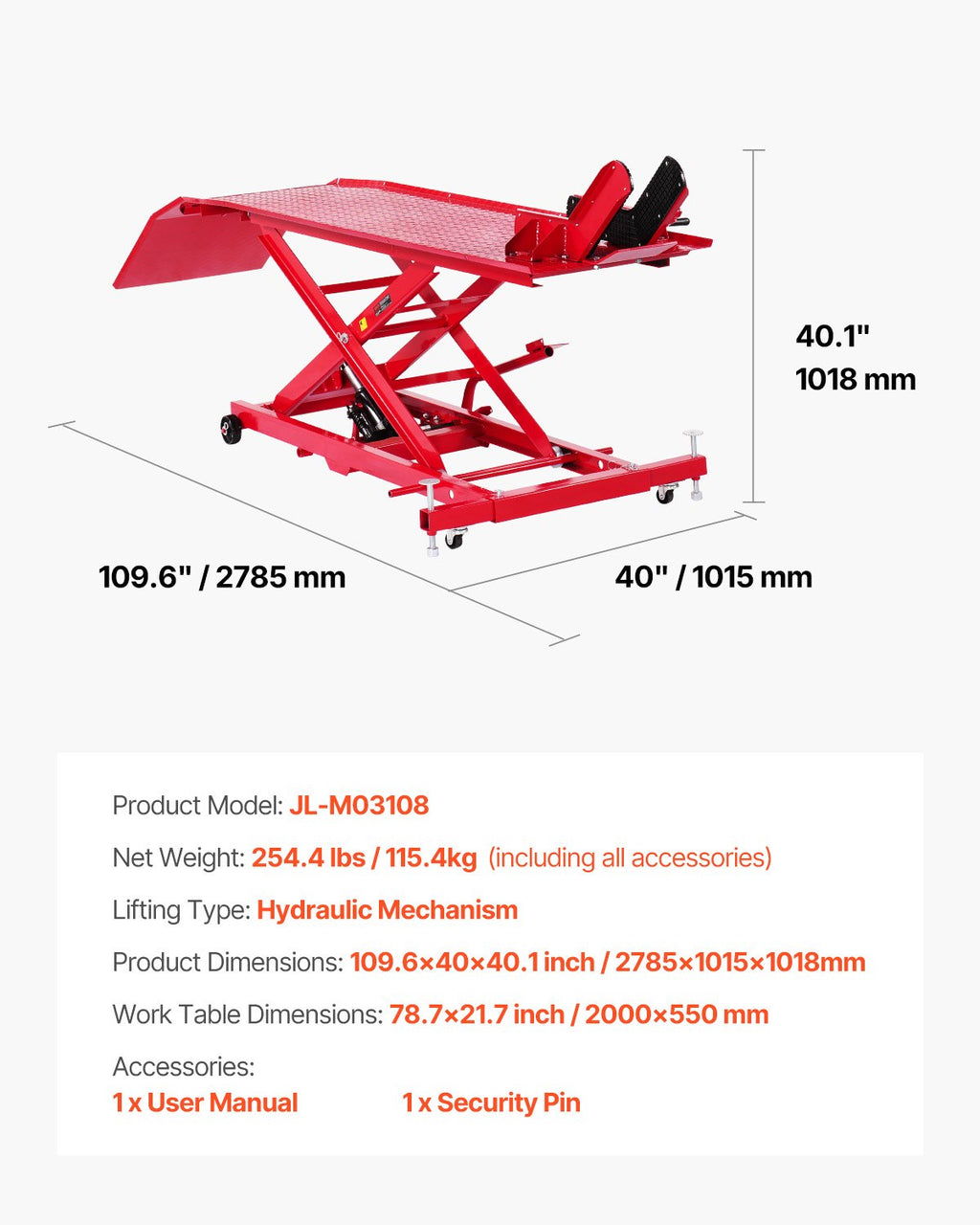 Motociklų pakėlimo platforma VEVOR JL-M03108, 450 kg keliamoji galia