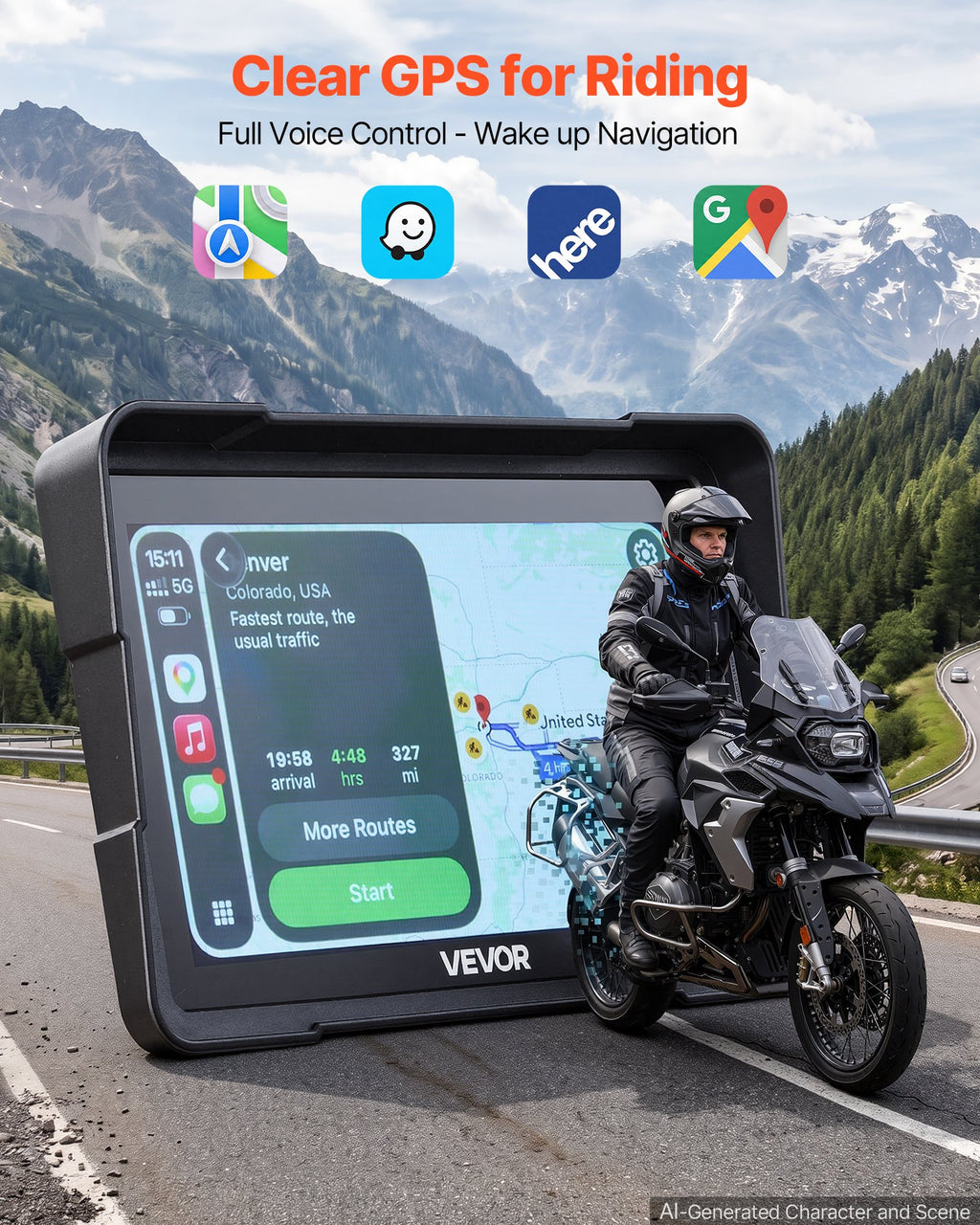 Motociklo navigacijos sistema VEVOR F93D+, 7 colių ekranas
