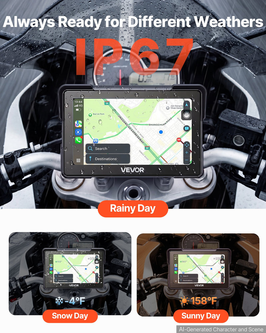 Motociklo navigacijos sistema VEVOR F93D+, 7 colių ekranas