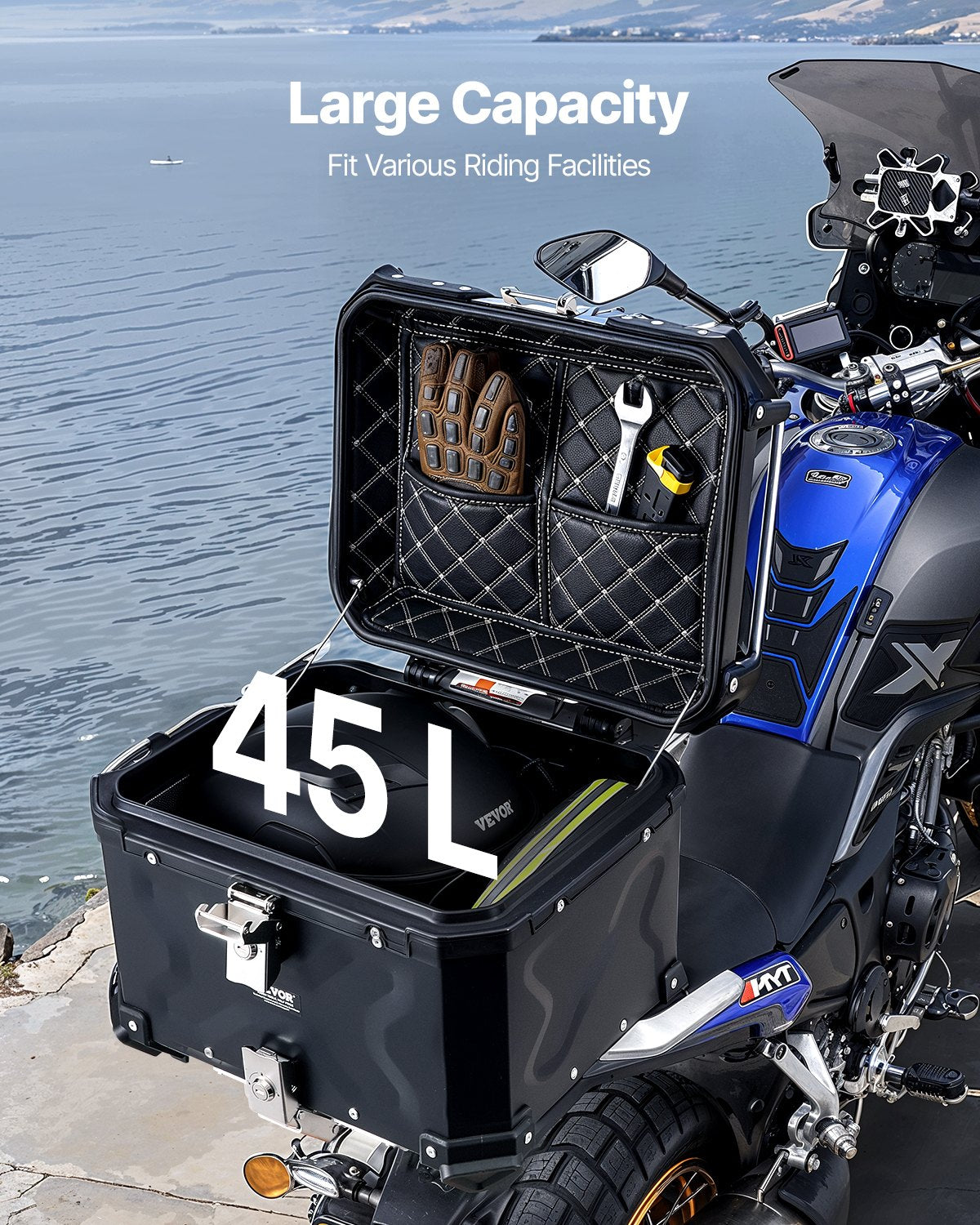 Motociklo galinė dėžė VEVOR 45L-B, 45 l talpa