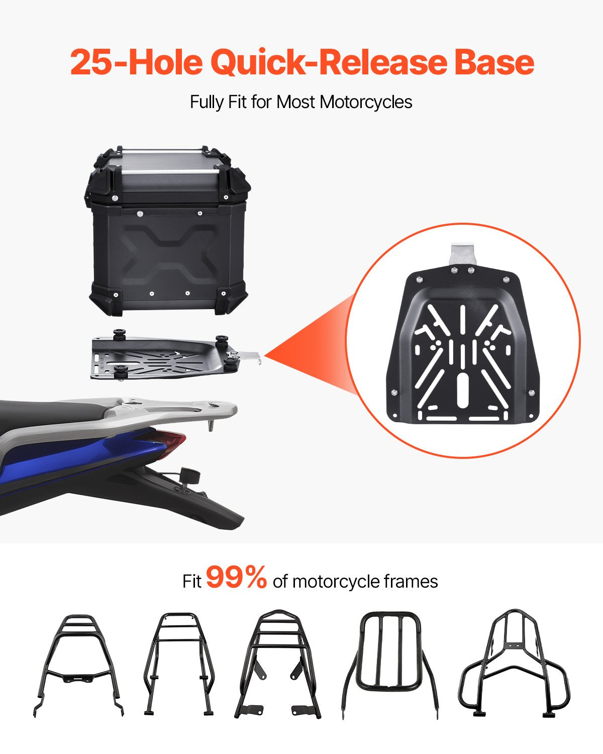Motociklo galinė dėžė VEVOR 45L-B, 45 l talpa