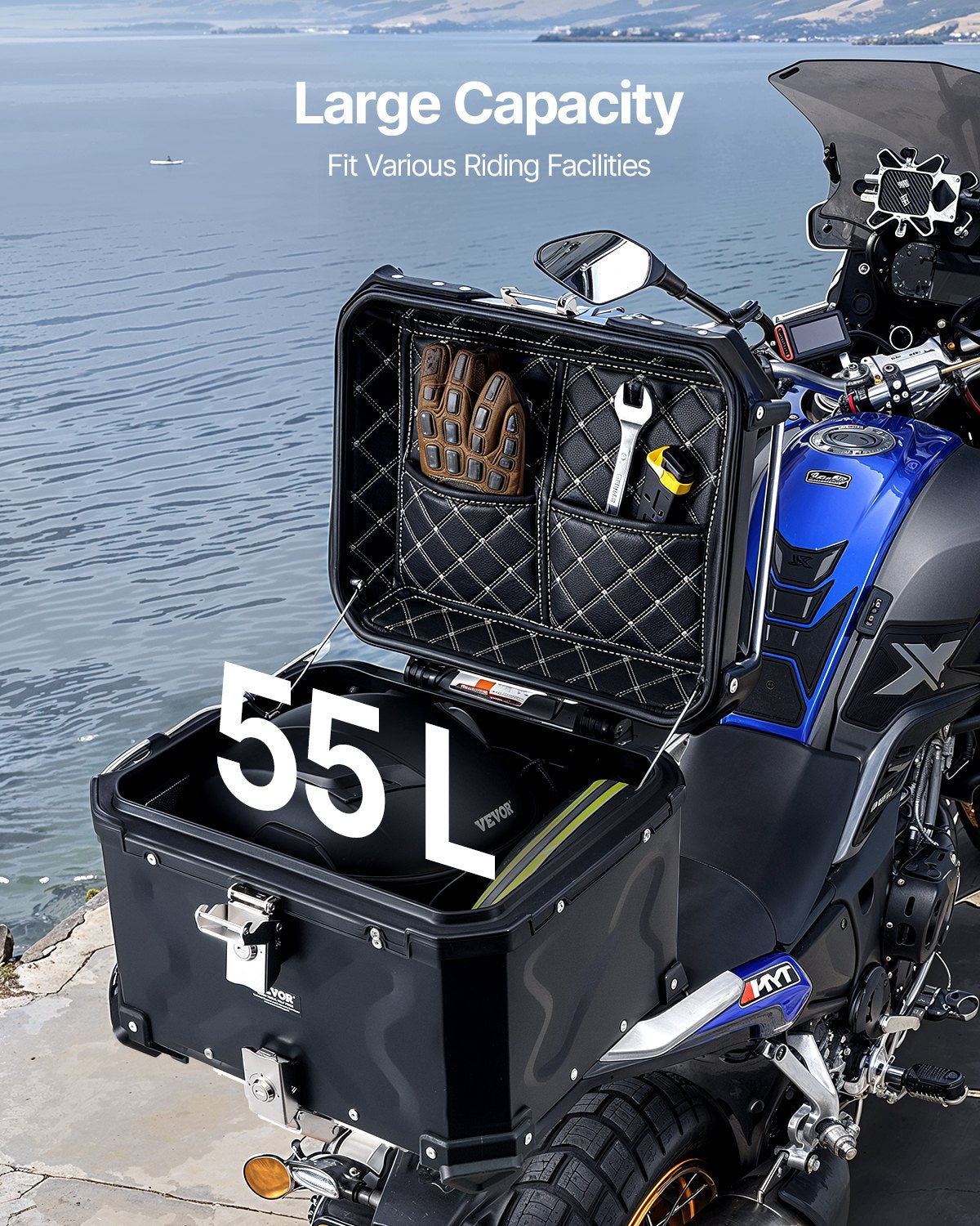 Motociklo galinė dėžė VEVOR 55L-B, 55 l talpa