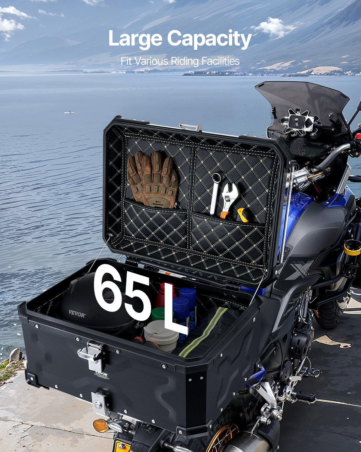 Motociklo galinė dėžė VEVOR 65L-B, 65 l talpa