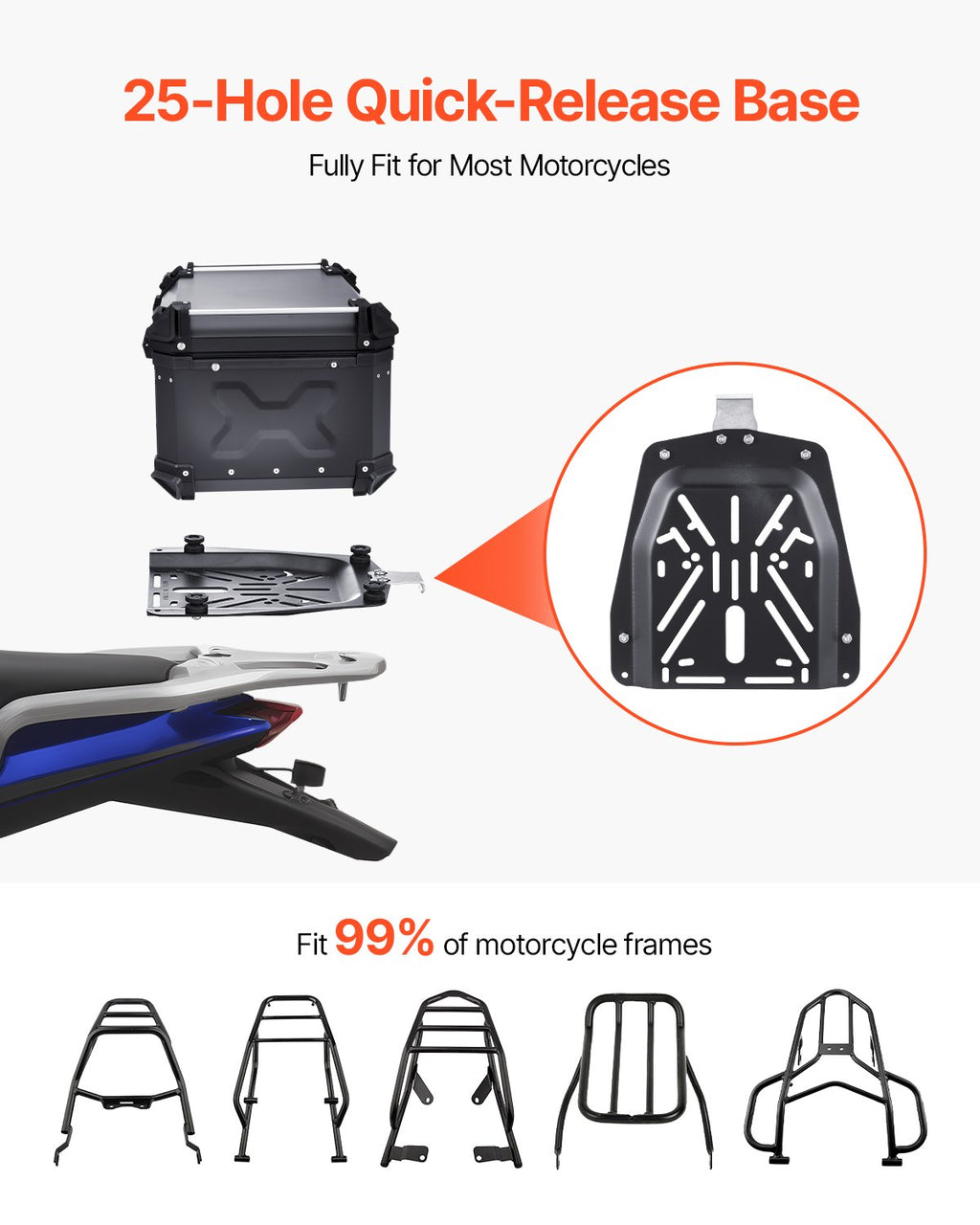 Motociklo galinė dėžė VEVOR 65L-B, 65 l talpa