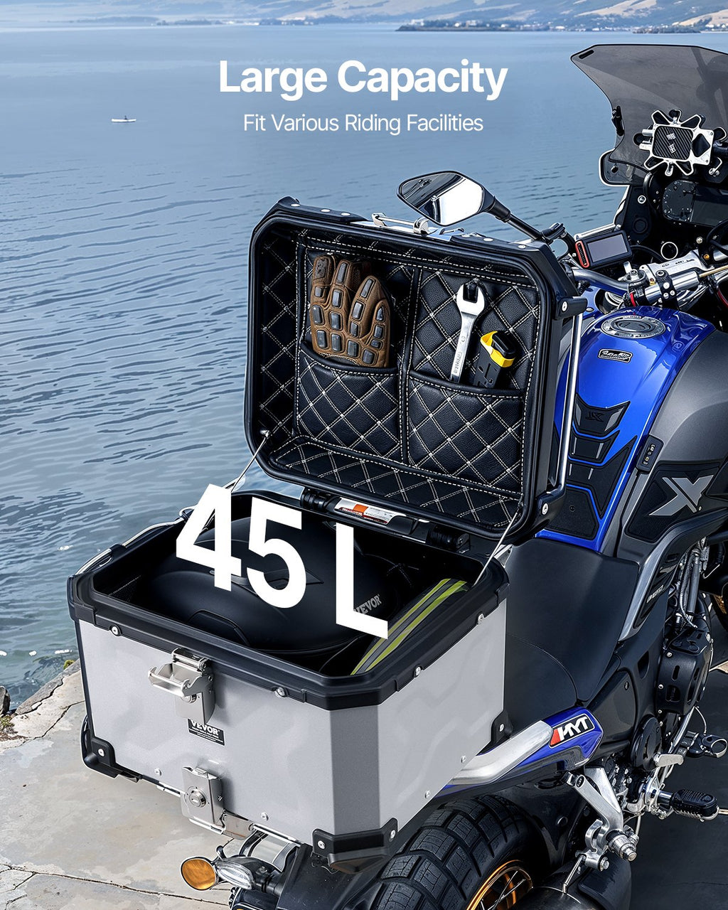 Motociklo galinė dėžė VEVOR 45L-S, 45 l talpa