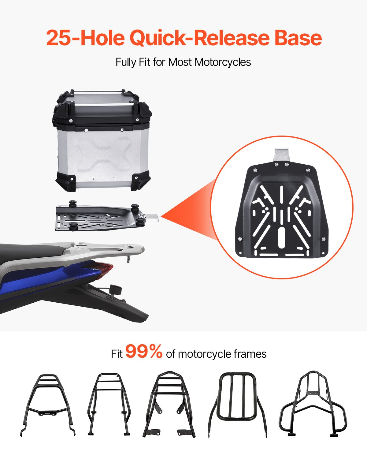 Motociklo galinė dėžė VEVOR 45L-S, 45 l talpa