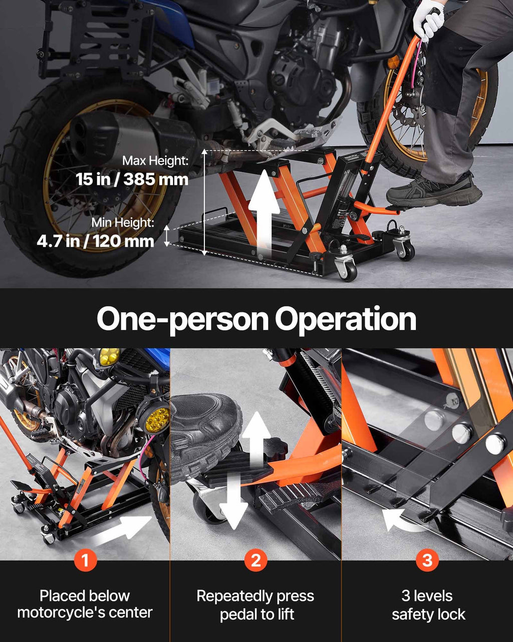 Motociklų hidraulinis keltuvas VEVOR ZX0901-7B, 680 kg