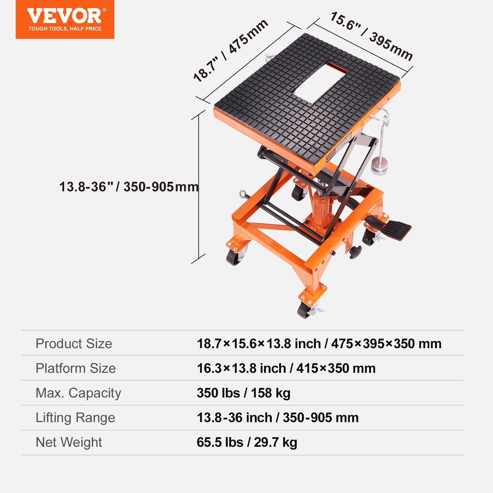 Hidraulinis motociklų keltuvas VEVOR ZX0901-7B, 158,8 kg