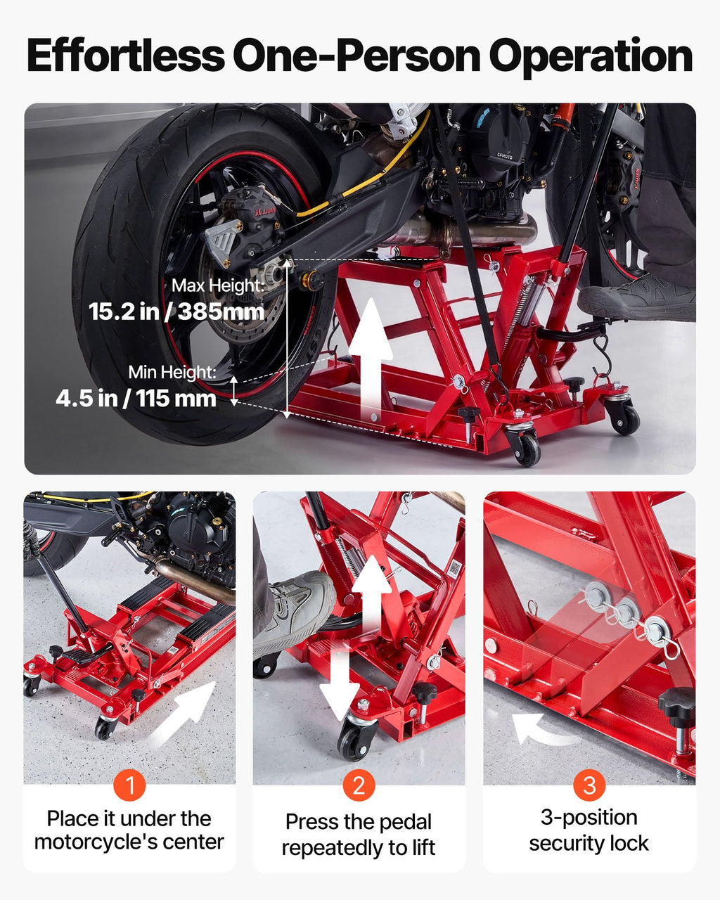Hidraulinis motociklų ir keturračių keltuvas VEVOR ZX0901-3C, 680 kg