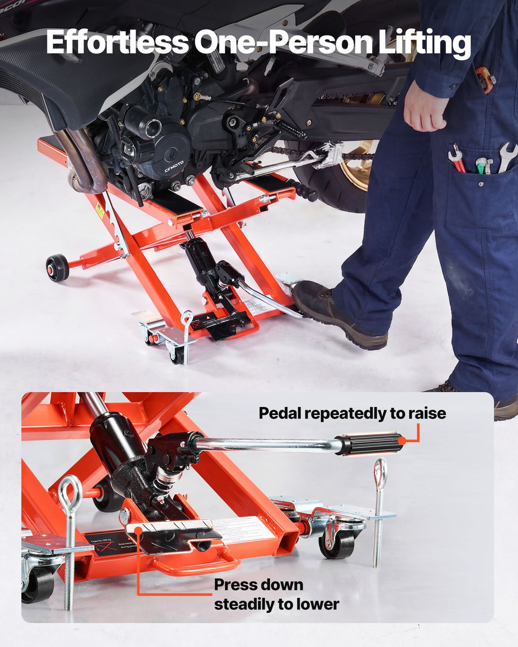 Hidraulinis motociklų keltuvas VEVOR JL-M01108, 499 kg