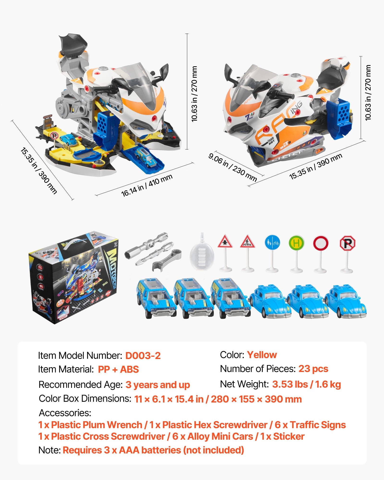 Žaislinis motociklo variklis VEVOR D003-3, 25 dalių rinkinys