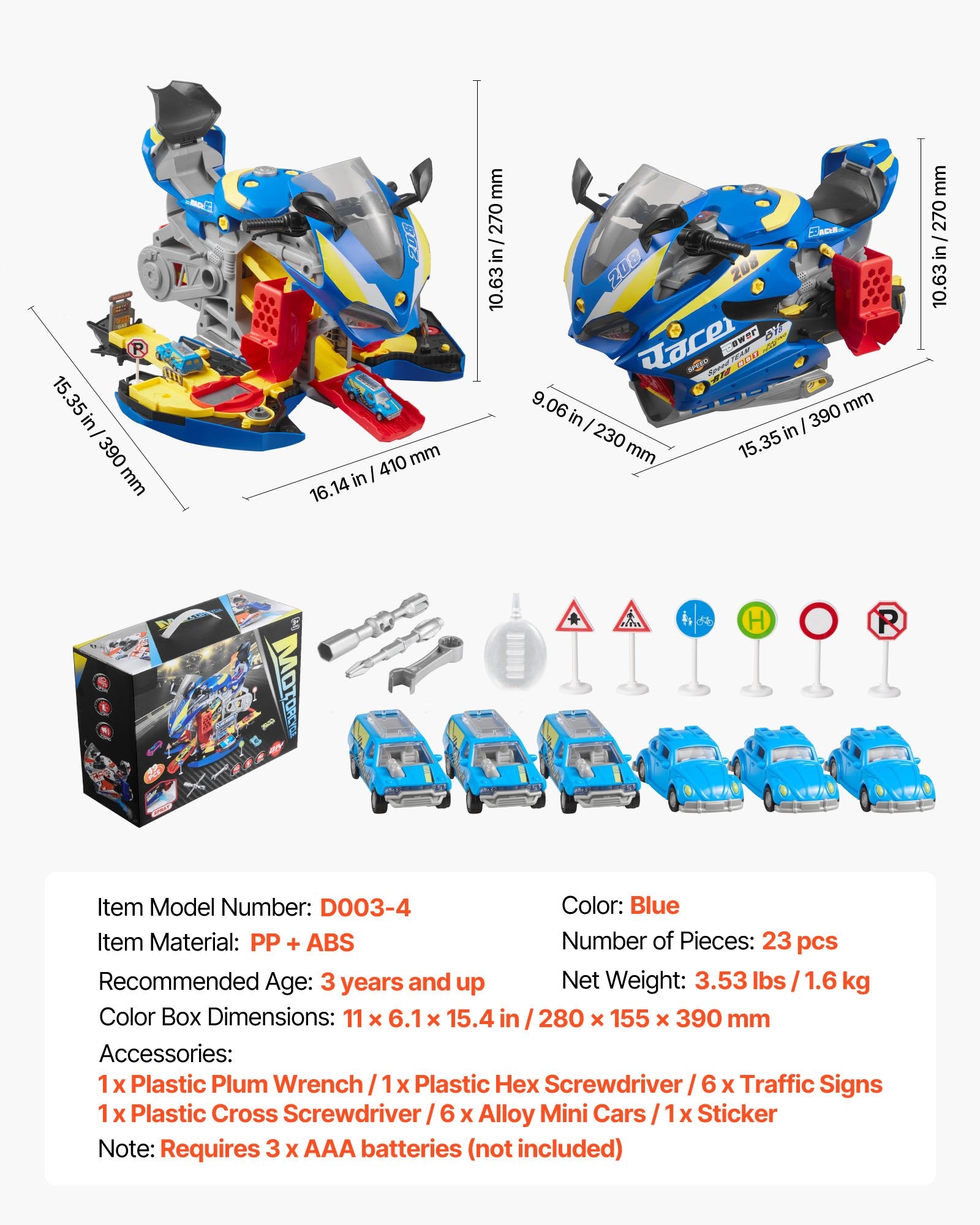 Žaislinis motociklo variklis VEVOR D003-4, 25 dalių rinkinys