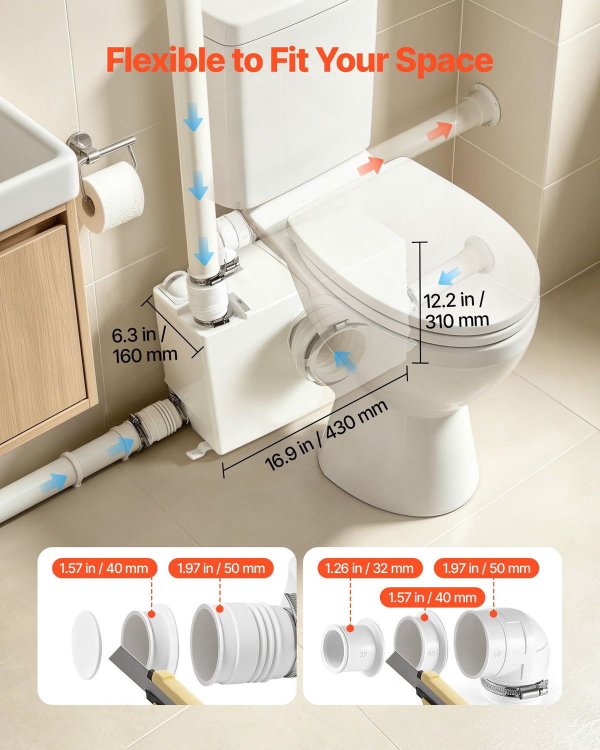 Smulkinantis nuotekų siurblys VEVOR HOMAC 800-C1 PRO, 800 W