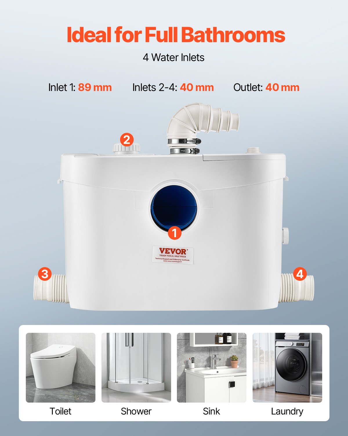 Nuotekų smulkintuvas-siurblys VEVOR FLO900, 900W