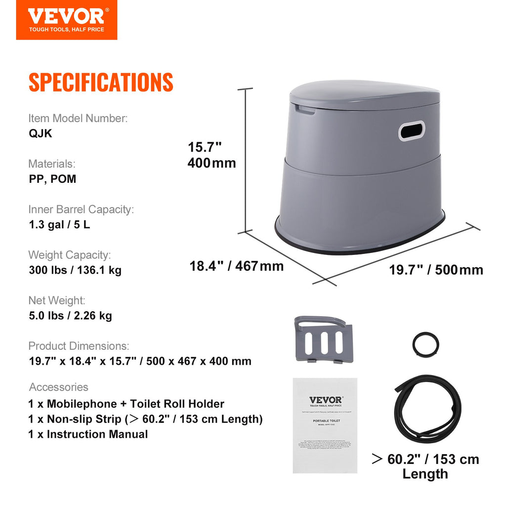 Nešiojamas tualetas VEVOR QJK, 5 l talpa