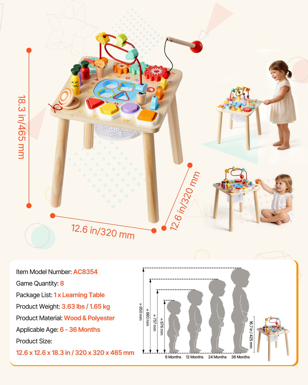 Montessori veiklos staliukas VEVOR AC8354, 8-in-1