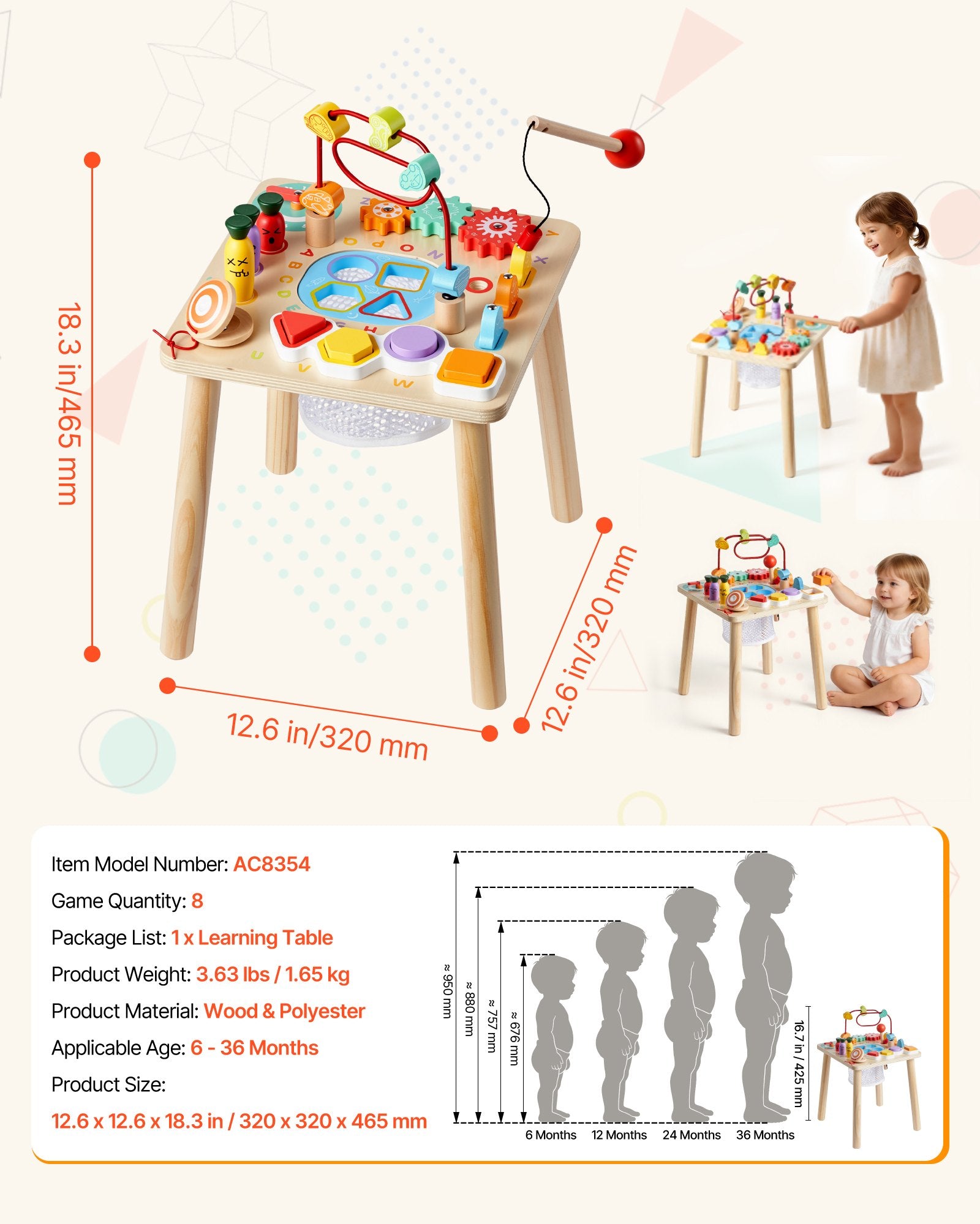 Montessori veiklos staliukas VEVOR AC8354, 8-in-1