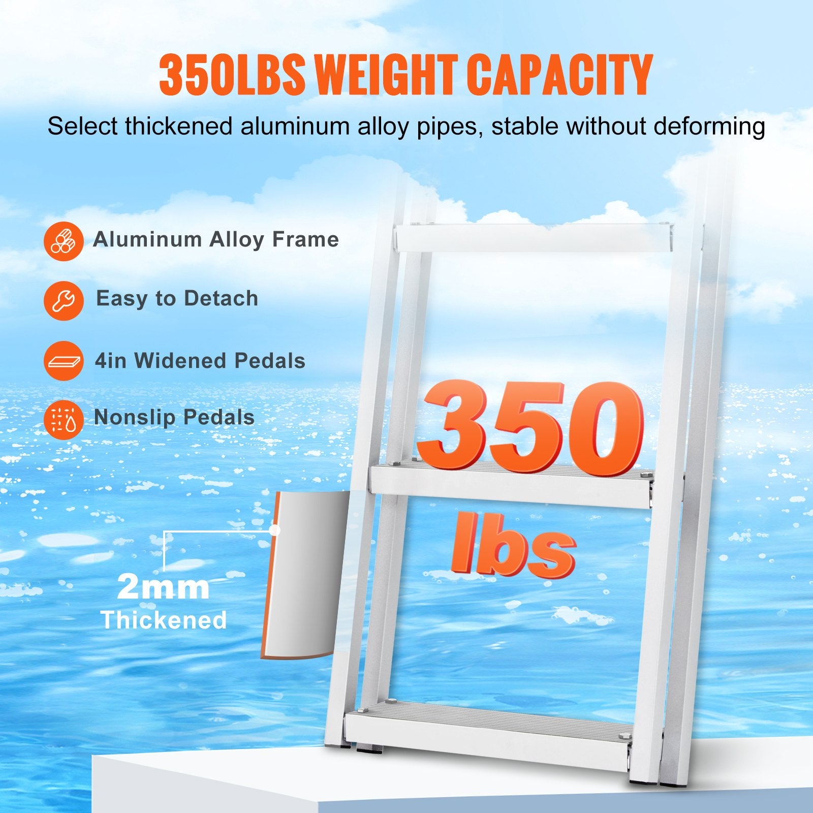 Atlenkiamos prieplaukos kopėčios VEVOR 4 pakopų, 159 kg keliamoji galia