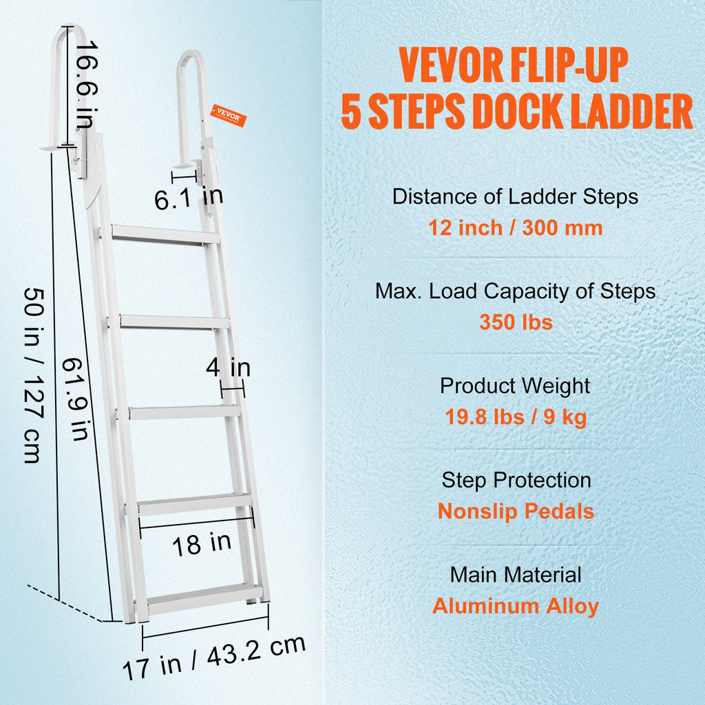 Atlenkiamos kopėčios lieptui VEVOR Flip-Up 5 Steps, 5 pakopų