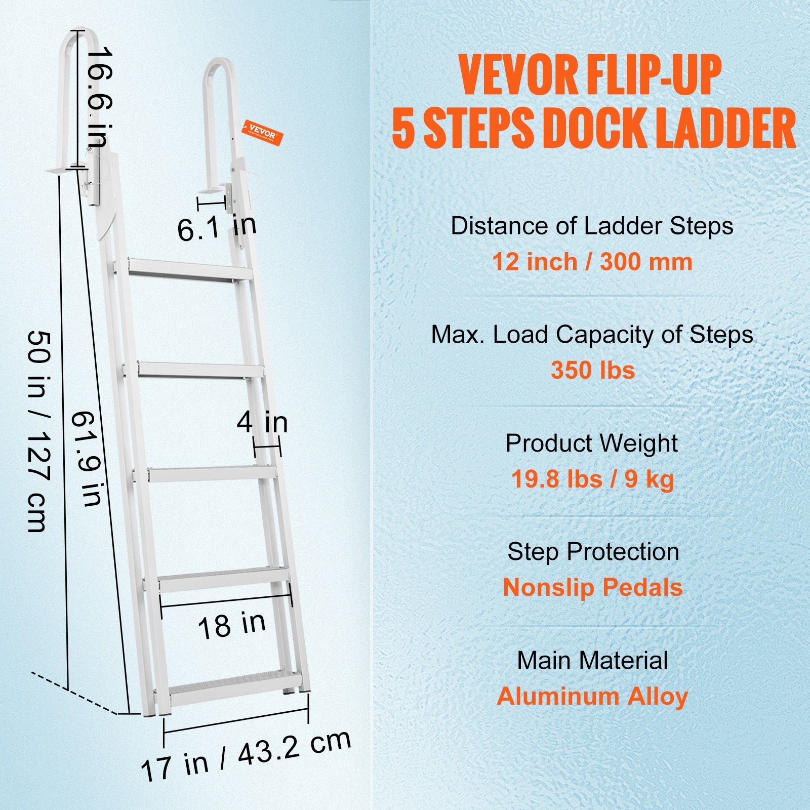 Atlenkiamos kopėčios lieptui VEVOR Flip-Up 5 Steps, 5 pakopų