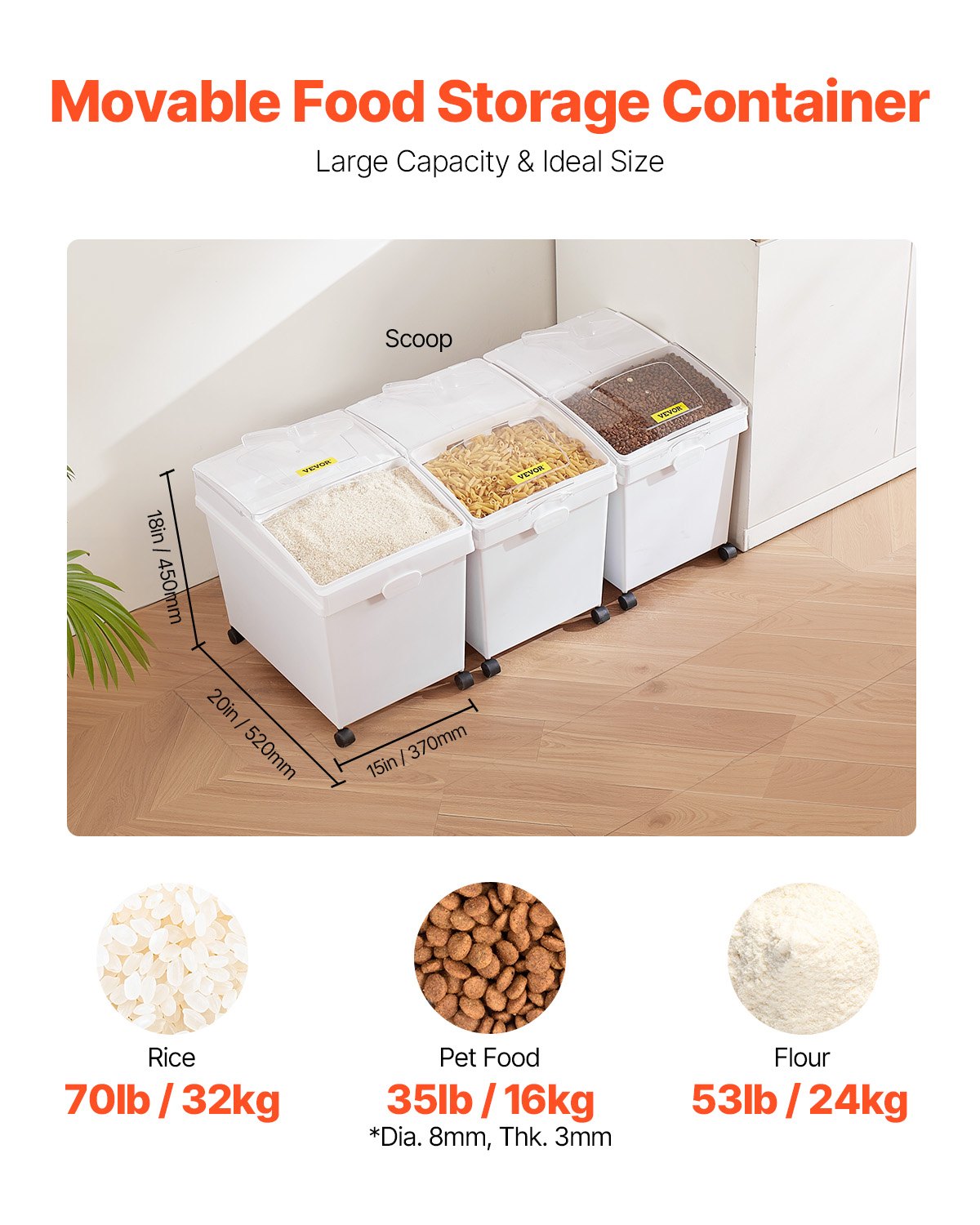 Ingredientų talpų rinkinys VEVOR F-8891, 40 l (3 vnt.)