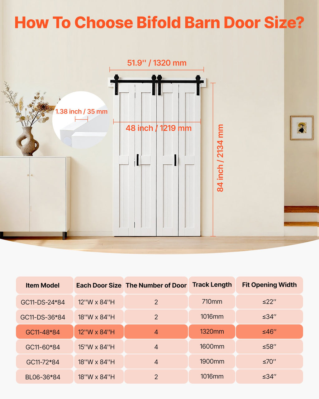 Sulankstomos svirno tipo durys VEVOR GC11-48*84, 1219 x 2134 mm