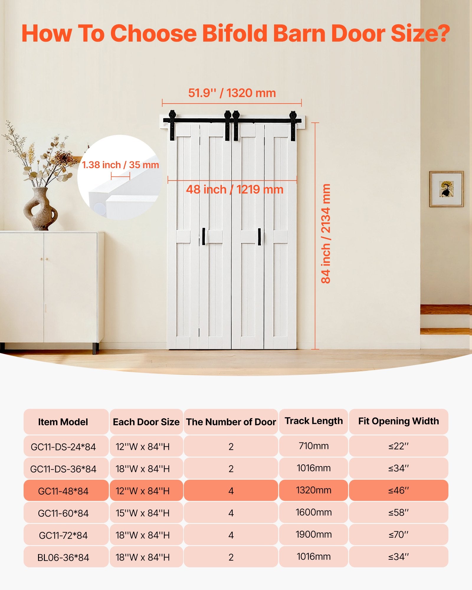Sulankstomos svirno tipo durys VEVOR GC11-48*84, 1219 x 2134 mm