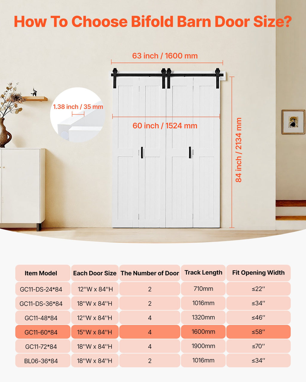 Sulankstomos tvarto tipo durys VEVOR GC11-60*84, 1524 x 2134 mm