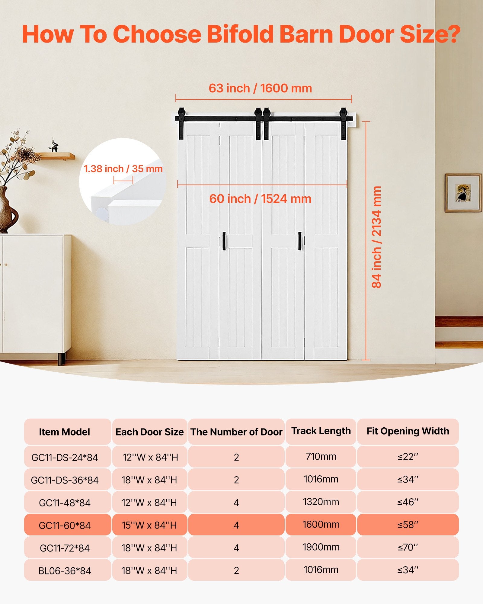 Sulankstomos tvarto tipo durys VEVOR GC11-60*84, 1524 x 2134 mm