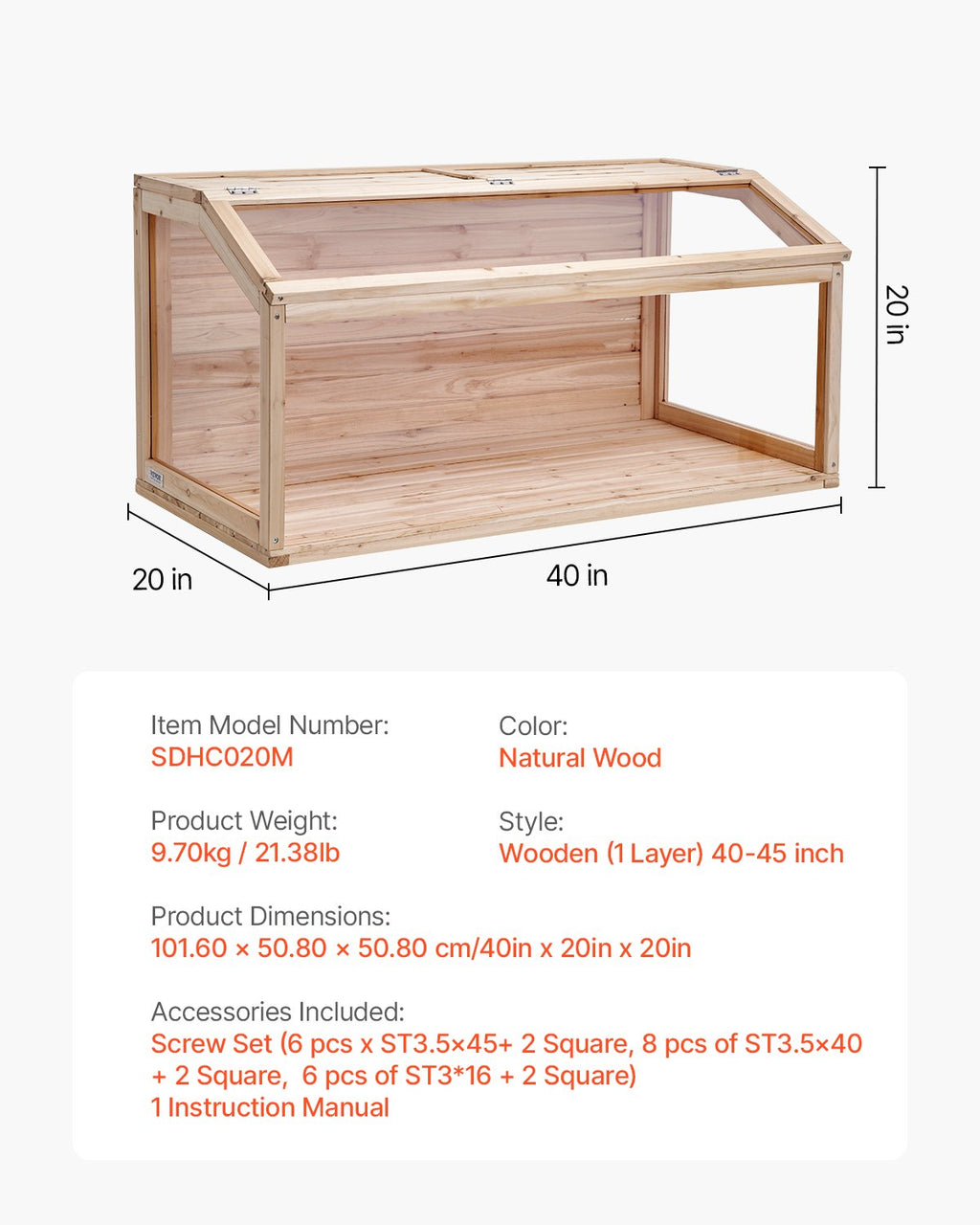 Medinis graužikų narvas VEVOR SDHC020M, 101,6 x 50,8 x 50,8 cm