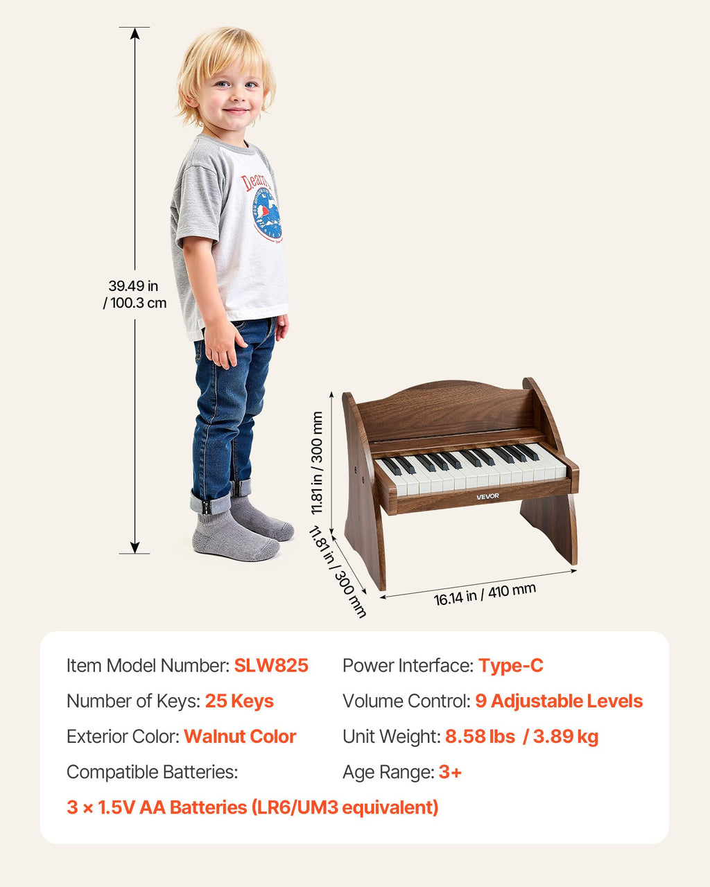 Vaikiškas skaitmeninis pianinas VEVOR SLW825, 25 klavišai