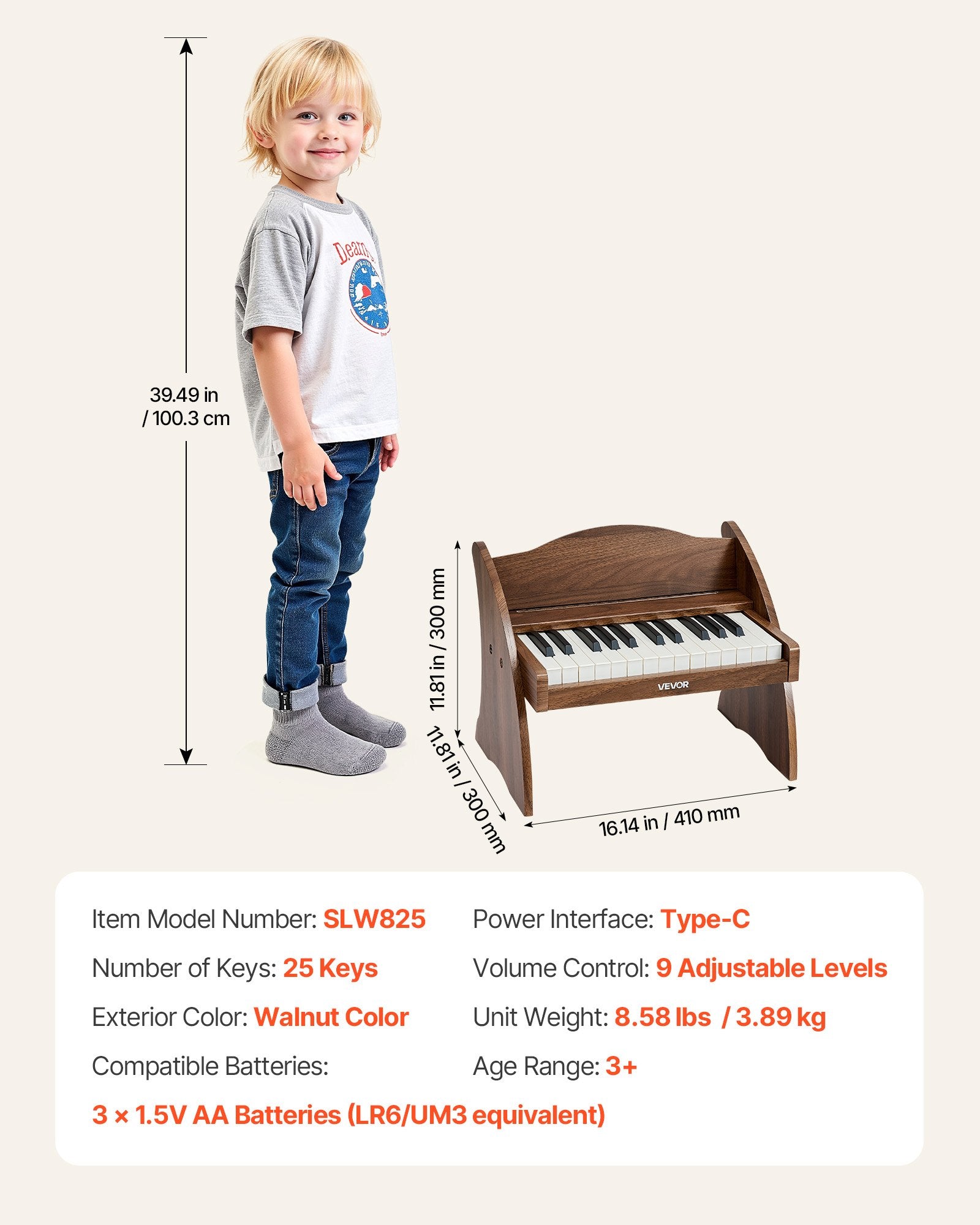 Vaikiškas skaitmeninis pianinas VEVOR SLW825, 25 klavišai
