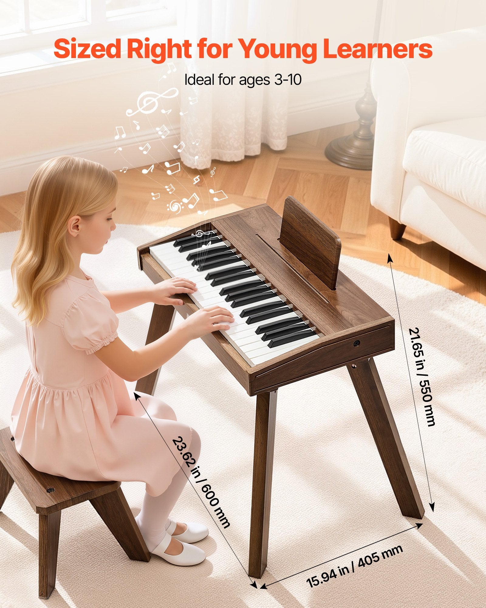 Vaikiškas skaitmeninis pianinas VEVOR SLW99802D, 37 klavišai