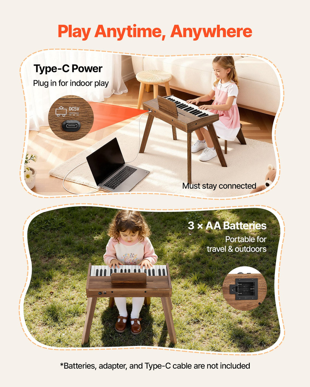 Vaikiškas skaitmeninis pianinas VEVOR SLW99802D, 37 klavišai