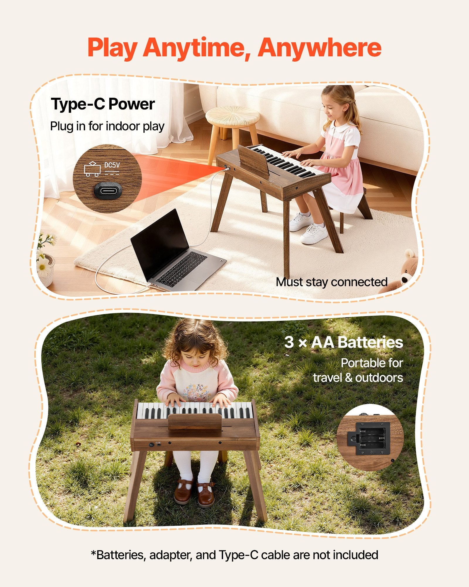 Vaikiškas skaitmeninis pianinas VEVOR SLW99802D, 37 klavišai