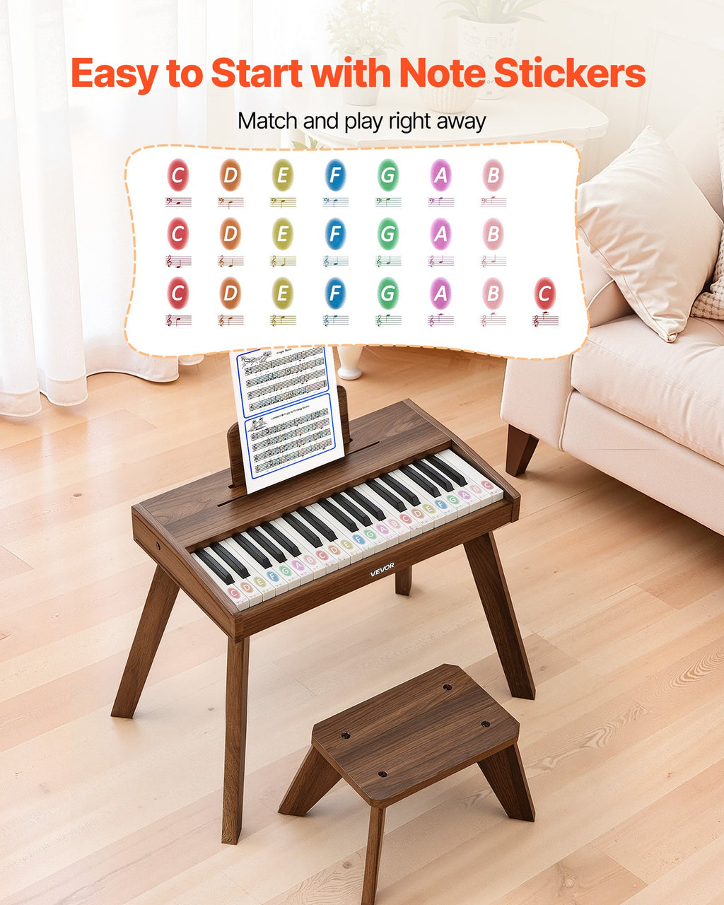 Vaikiškas skaitmeninis pianinas VEVOR SLW99802D, 37 klavišai