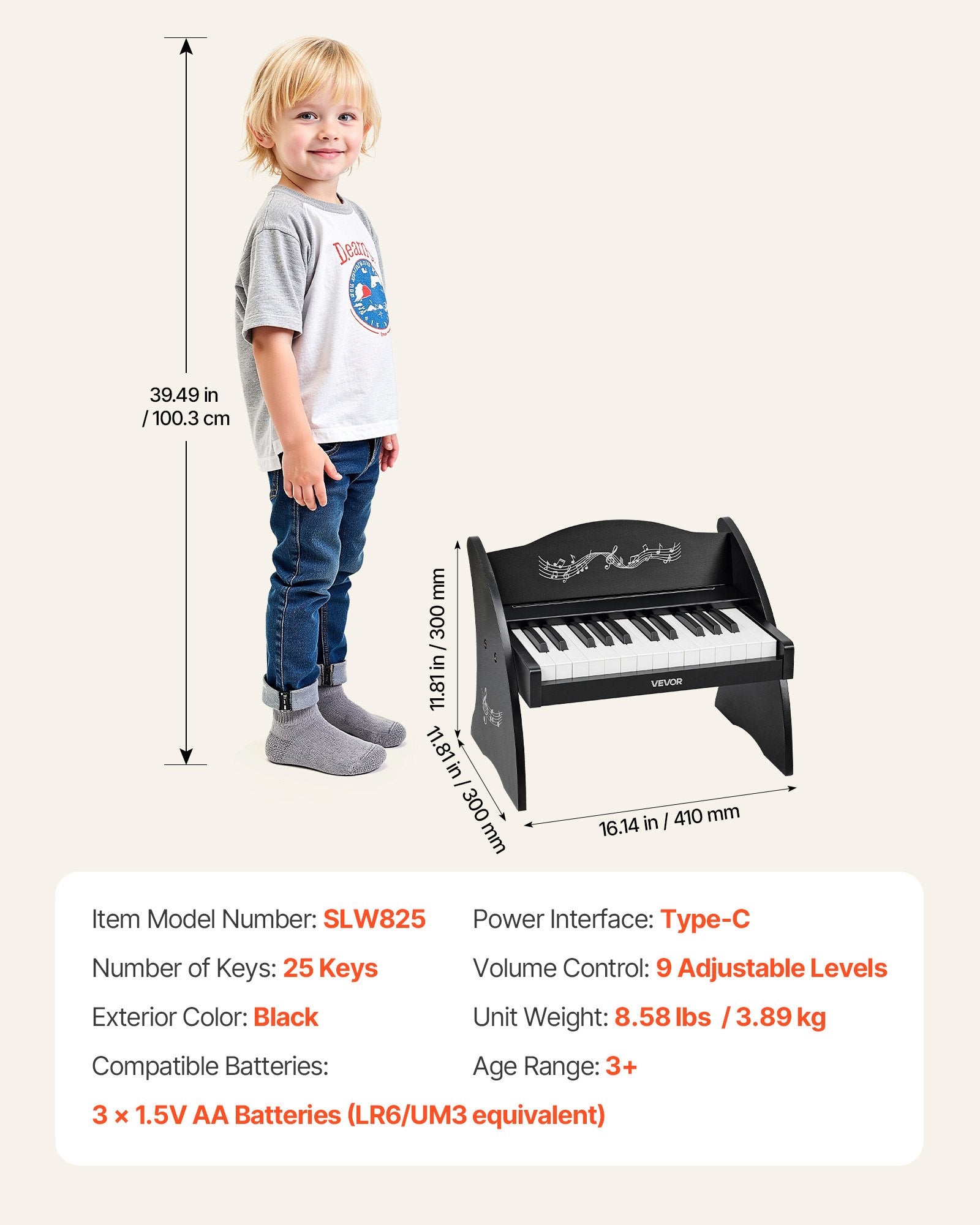 Vaikiškas skaitmeninis pianinas VEVOR SLW825, 25 klavišai