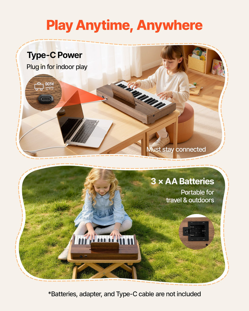 Vaikiškas skaitmeninis pianinas VEVOR SLW3706G, 37 klavišai