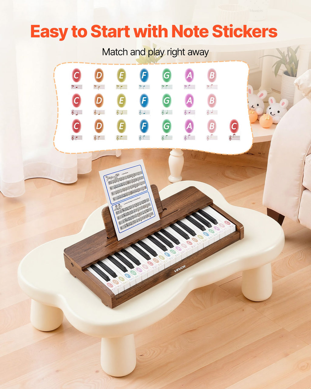 Vaikiškas skaitmeninis pianinas VEVOR SLW3706G, 37 klavišai