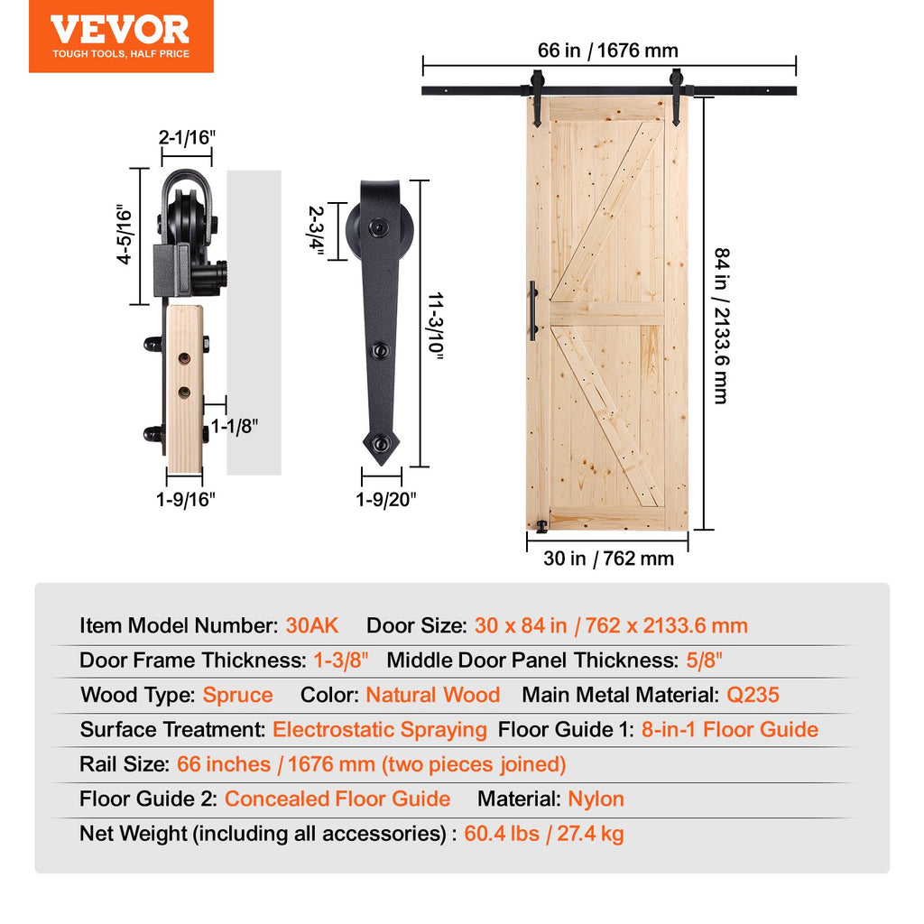 Stumdomos tvarto tipo durys VEVOR 30AK, 76x213 cm