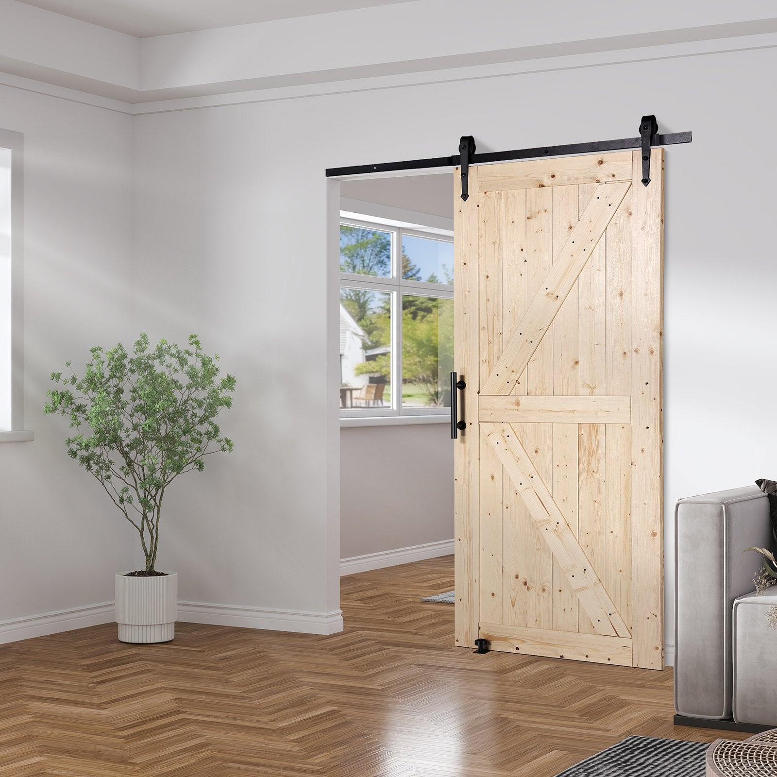 Stumdomos tvarto tipo durys su furnitūra VEVOR 36AK, 91x213 cm