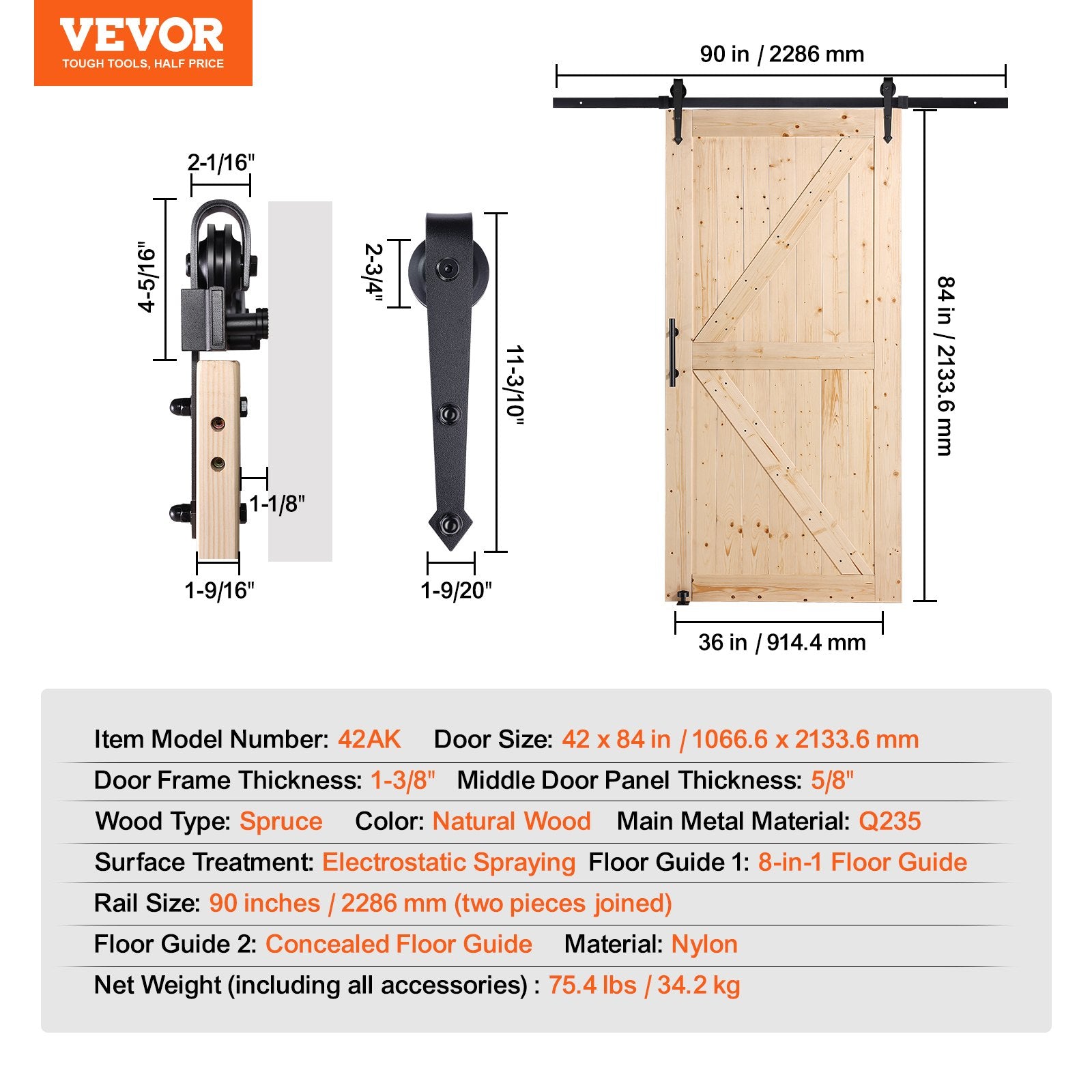 Stumdomos tvarto tipo durys VEVOR 42AK, 106x213 cm