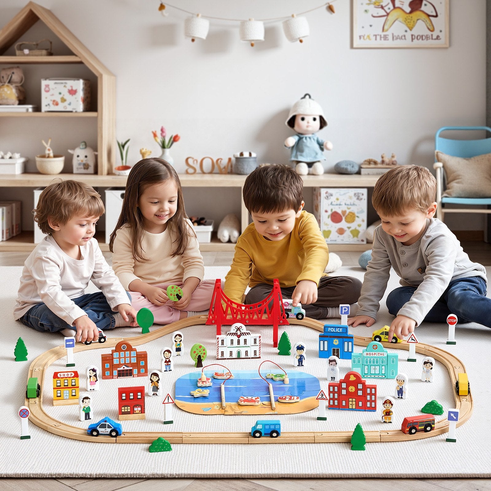 Medinis traukinių rinkinys VEVOR QG202508430, 113 dalių