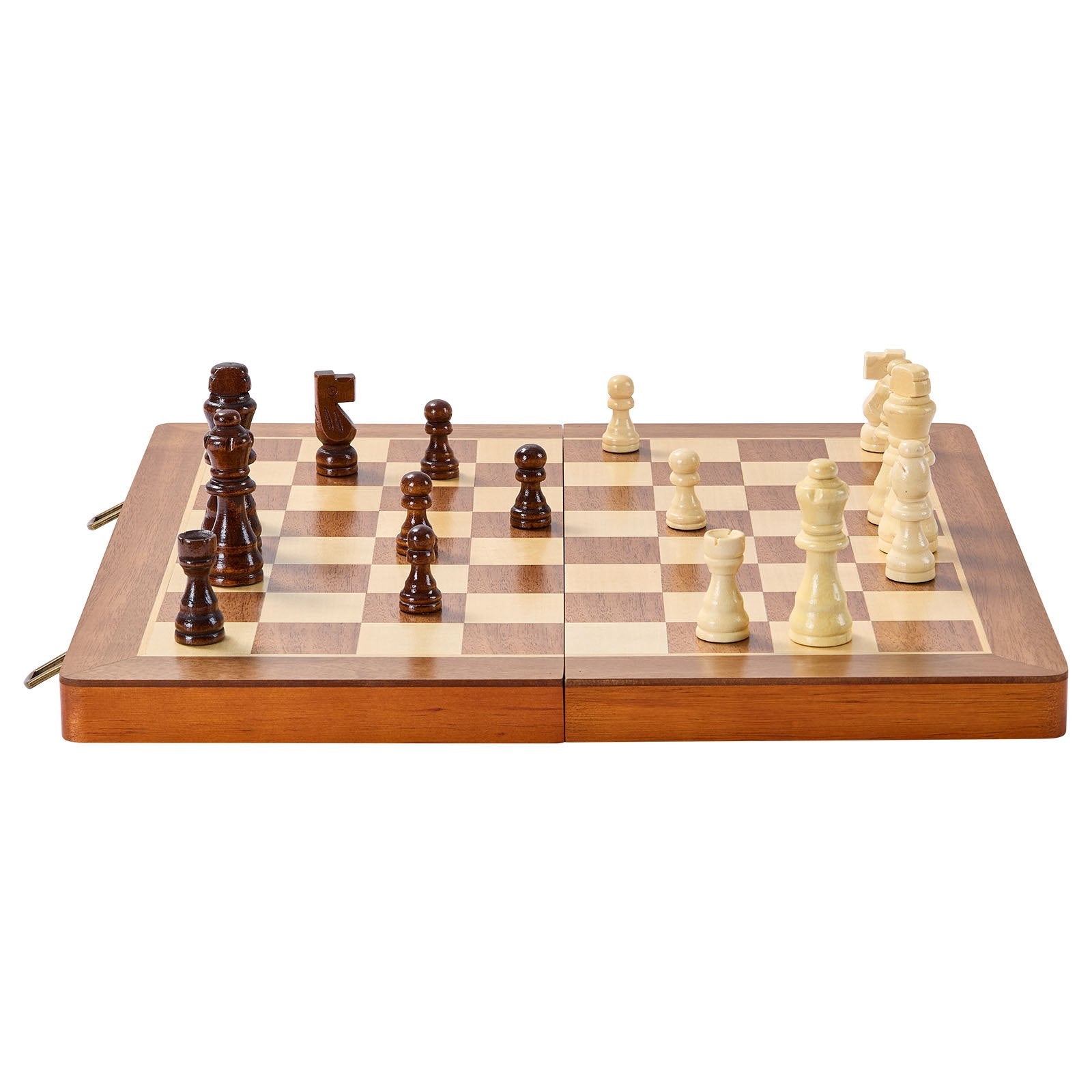 Magnetinis medinis šachmatų ir šaškių rinkinys VEVOR SSC-15F, 38 cm